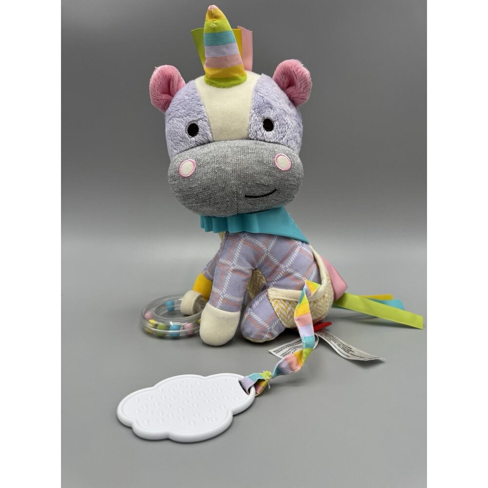 Skip Hop Bandana Buddies Baby Plush Unicorn Purple Rattle Activity Toy 8”